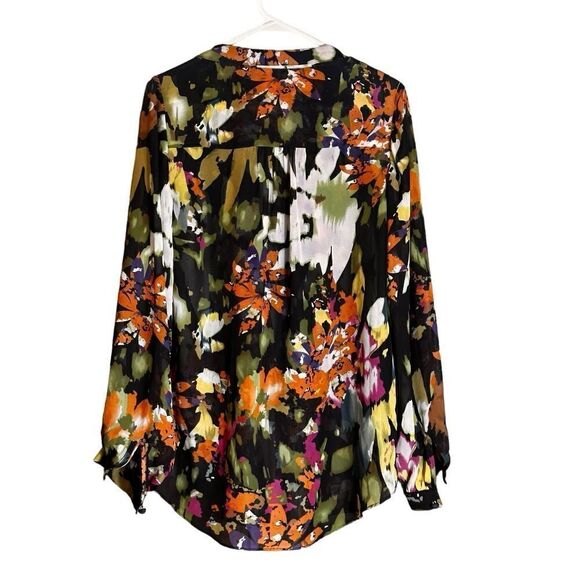 CAbi Floral Tie Front Ruffle Floral Long Sleeve Semi Sheer Blouse Size Small 📦 - Picture 4 of 9